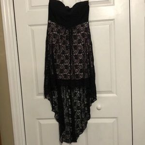 black strapless lace dress